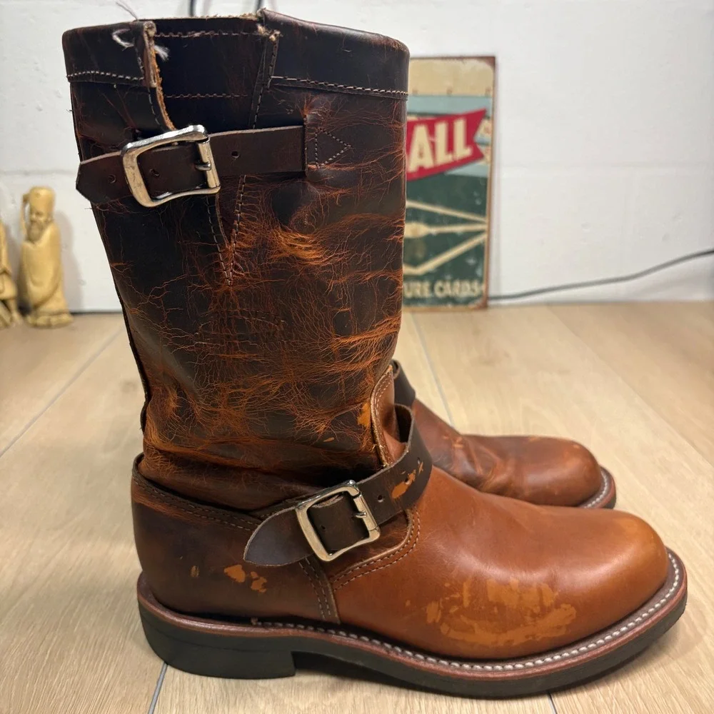 Chippewa 1901W15 Mens Leather Engineer Boots Tan Brown USA Made Size 9M Vibram